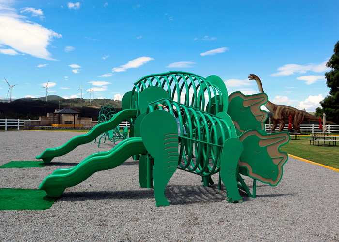 productos jumbo proyectos especiales esctructura resbaladilla de dinosaurio verde agroparque la esperanza mexico